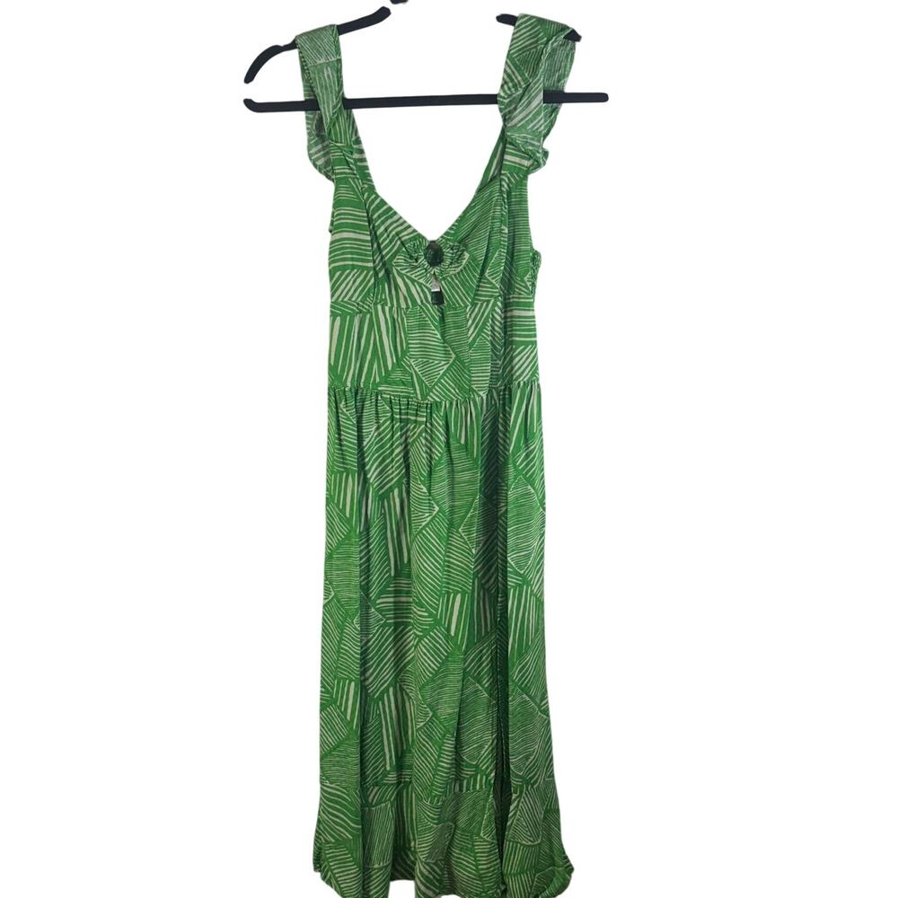 Band of the Free Green Tropical Leaf Print Smocked Maxi Dress Small Resort